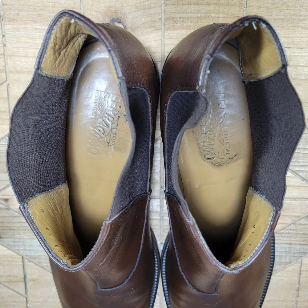Salvatore Ferragamo Mens 13 D Brown Leather Chelsea‎ Boots Dress Shoes